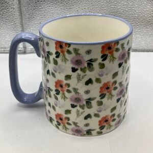 Strawberry Street Mug Floral Pattern Blue Handle Ceramic Coffee Tea Cup